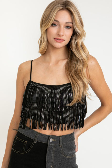 Rita Rhinestone Top-Black