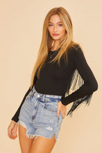 Tara Fringe Bodysuit-Black