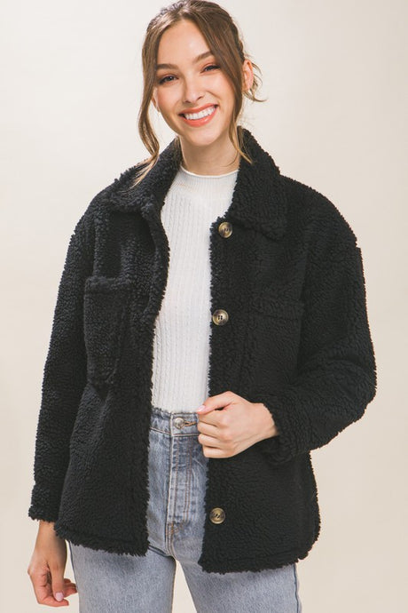 FINAL SALE Brittany Teddy Jacket-Black