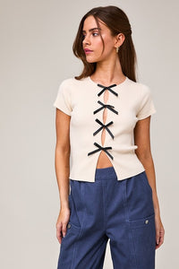 Nikki Bow Top-Cream