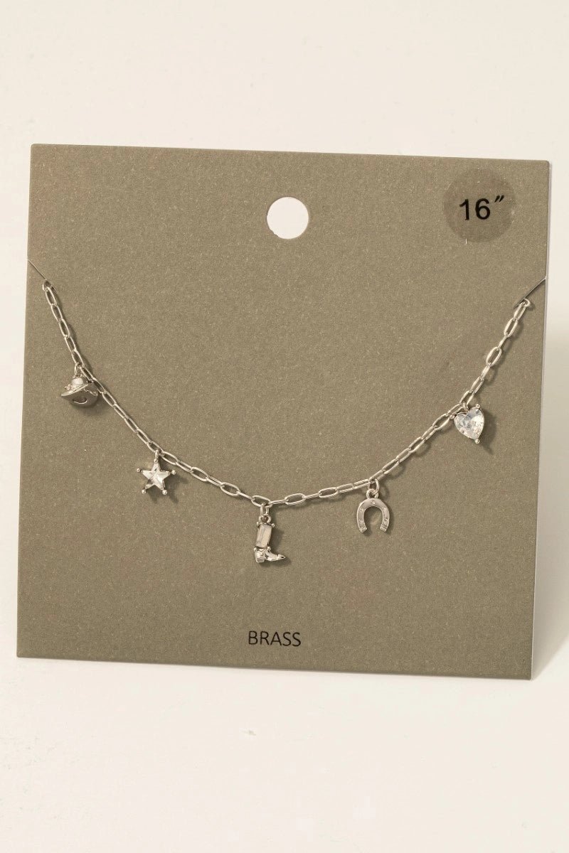Cowboy Charm Necklace-Silver