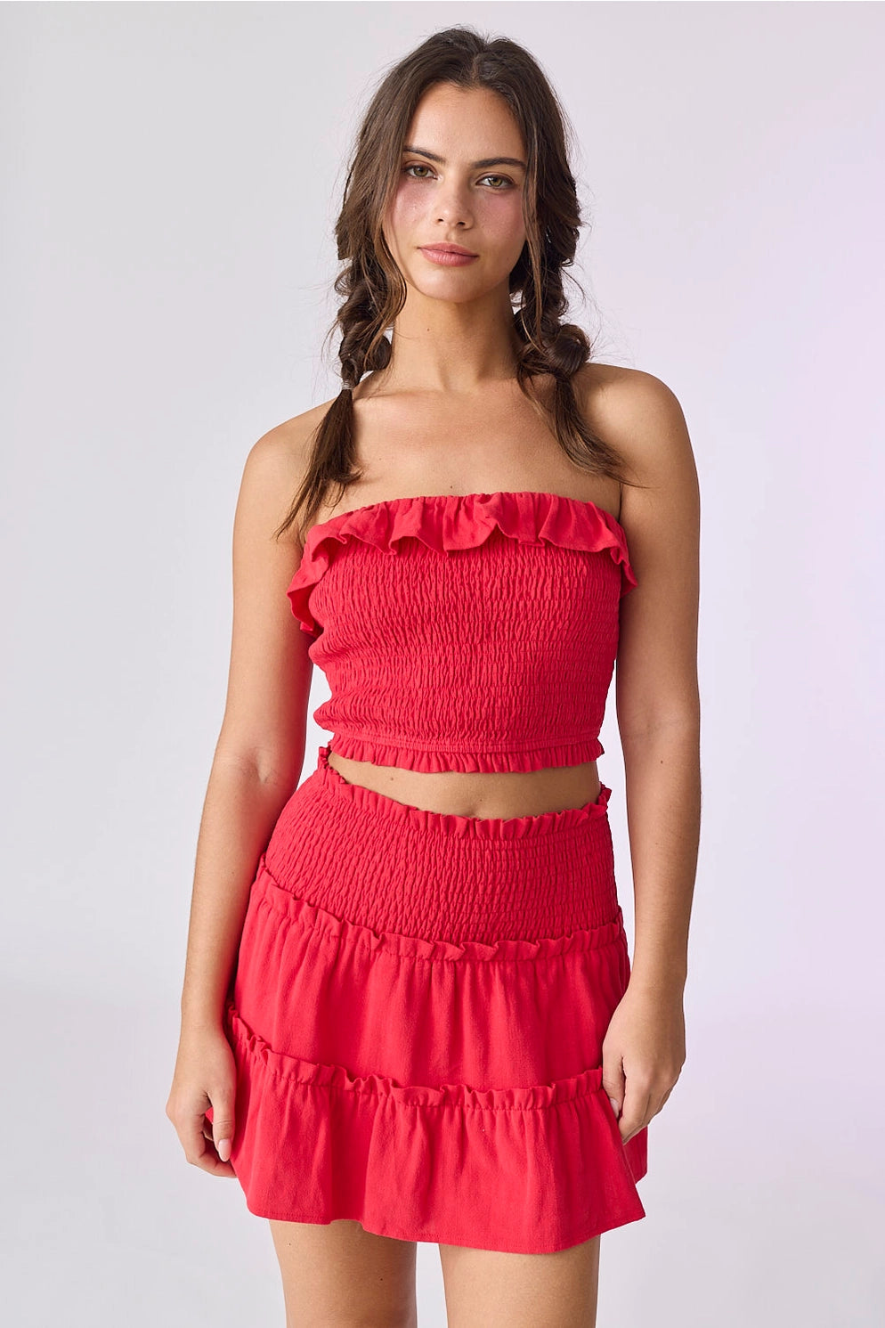 Bella Smocked Skirt-Red