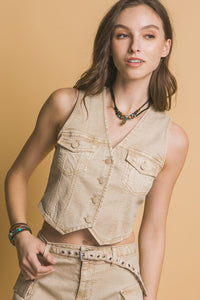 Missy Denim Vest-Khaki