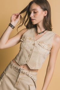Missy Denim Vest-Khaki