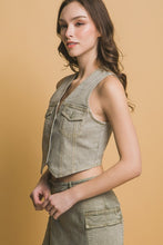Missy Denim Vest-Matcha