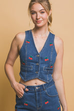 Cherry Denim Vest-Dark Denim