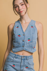 Cherry Denim Vest-Light Denim