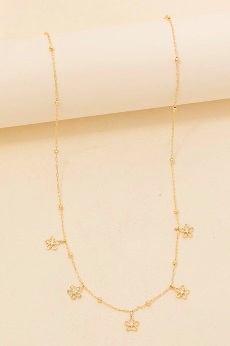 Mini Flower Charm Necklace-Gold