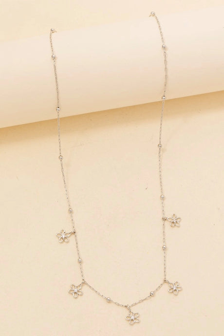 Mini Flower Charm Necklace-Silver