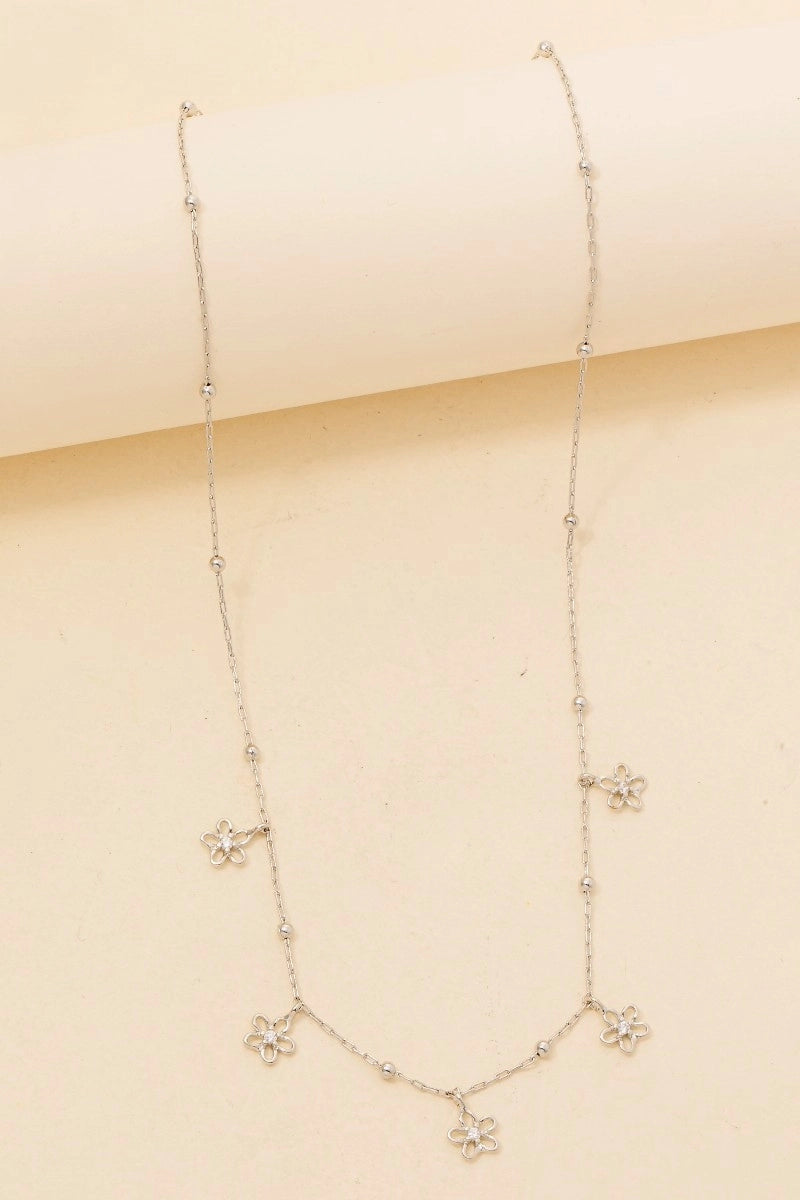 Mini Flower Charm Necklace-Silver
