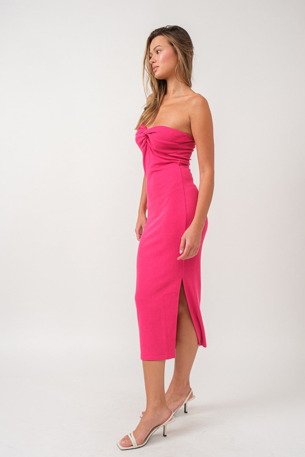 layla midi dress Nobody's Child Plus Layla frill sleeve midi dress in pink