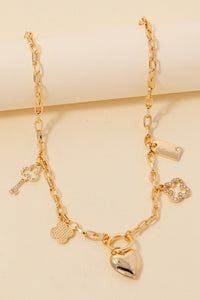 Clover and Heart Charm Necklace