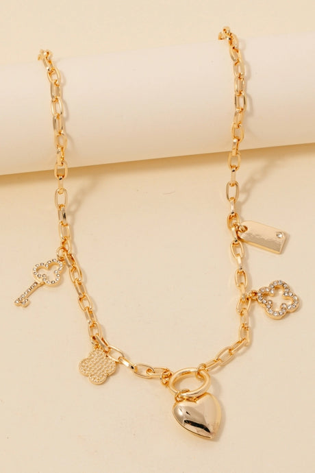 Clover and Heart Charm Necklace