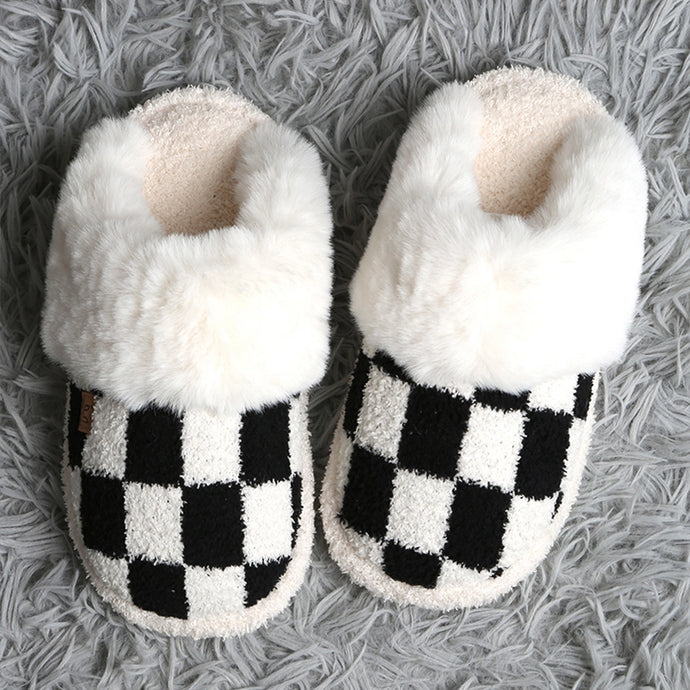 Checkered Fur Slippers