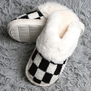 Checkered Fur Slippers