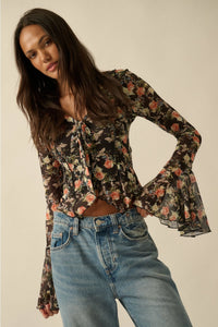 Malia Floral Top-Black