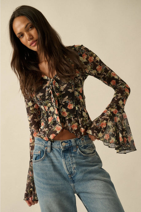 Malia Floral Top-Black