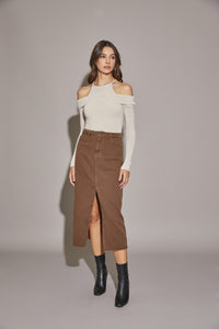 Gayle Denim Skirt-Brown