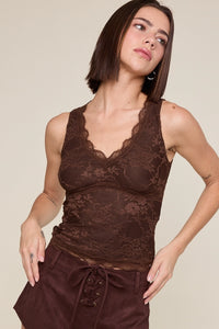 Tana Lace Tank-Brown