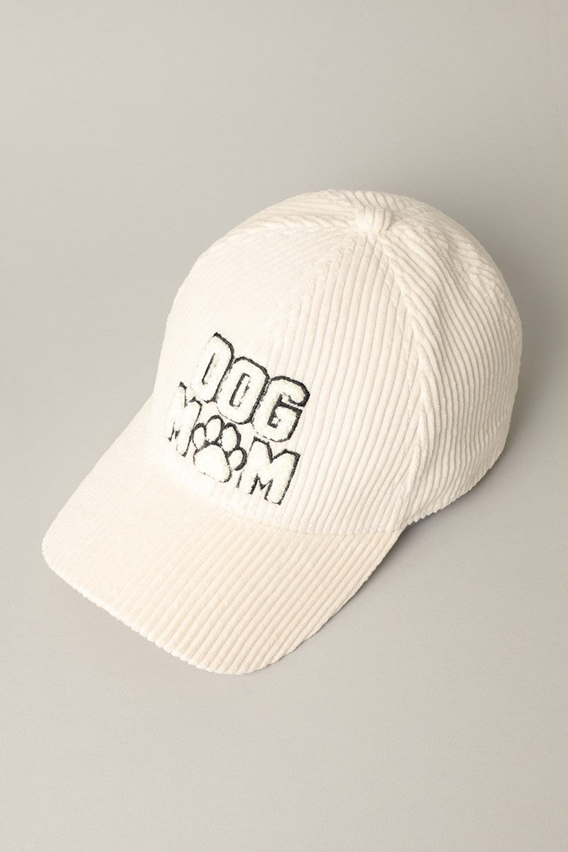 Dog Mom Corduroy Cap-White