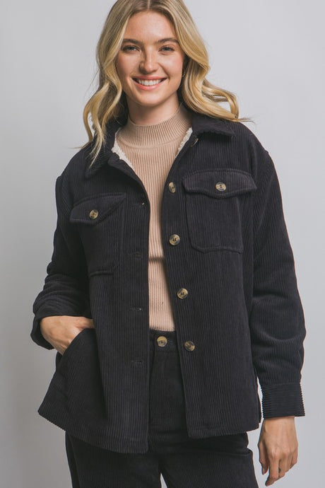 Jenna Corduroy Jacket-Black