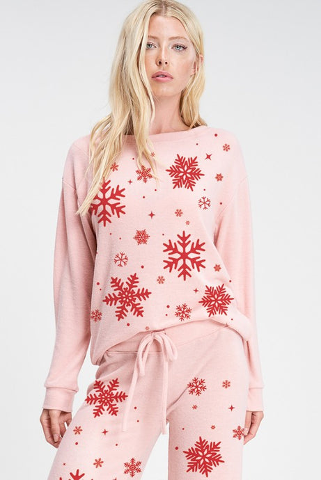 Snowflake PJ Top-Pink