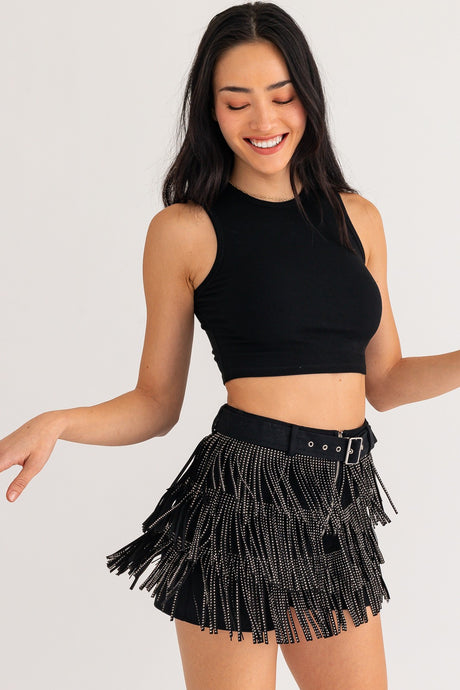 Fiona Fringe Shorts-Black