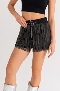 Fiona Fringe Shorts-Black