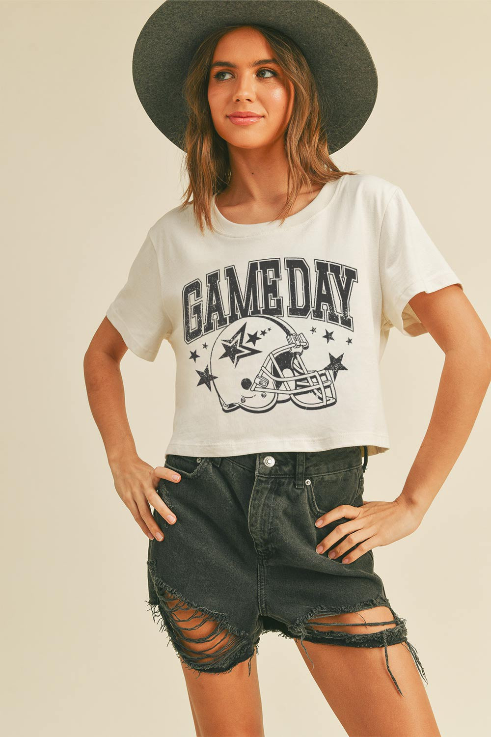Game Day Cropped Tee-off white