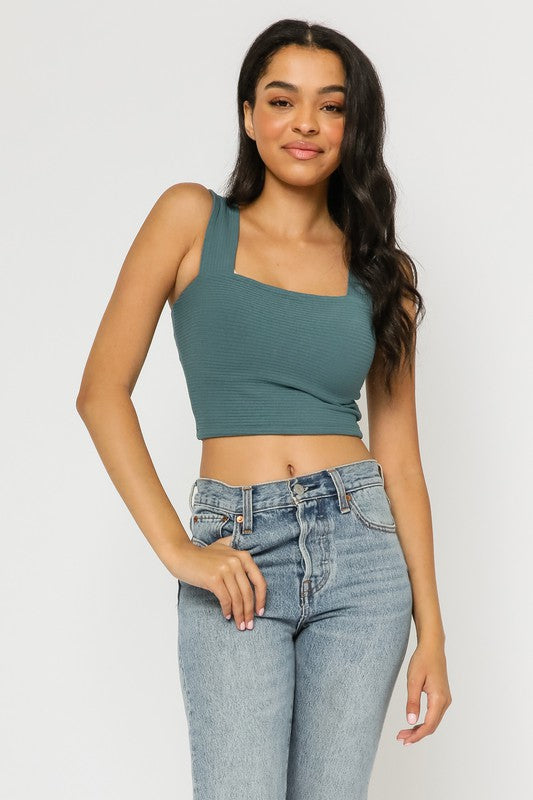 FINAL SALE Taysia Cropped Tank-Teal