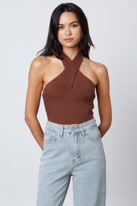 FINAL SALE Kacie Halter Top-Brown