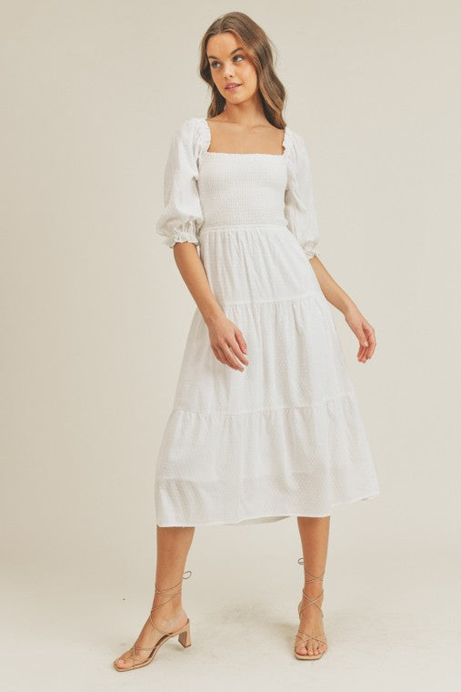 bianca midi dress Pistola Bianca Shirred Bodice Dress Sage Egret Stripe / M