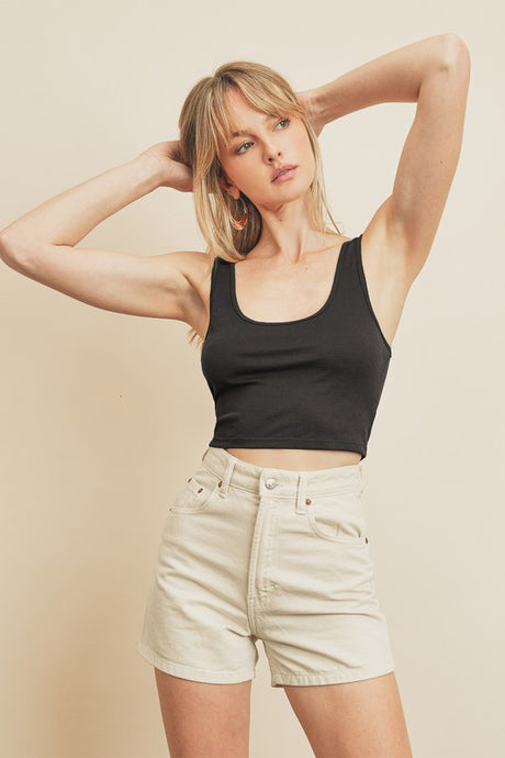 FINAL SALE Pia Cropped Tank-Black