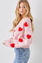 Heart Cropped Cardigan-Pink